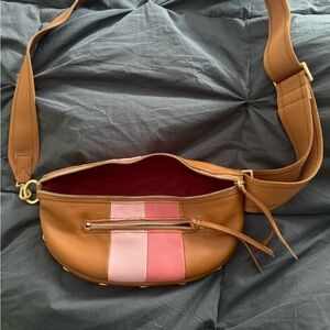 Elegant Tan and Pink Crossbody Bag